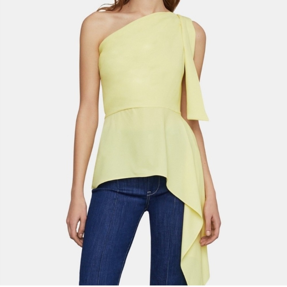 BCBG MAXAZRIA One Shoulder Peplum draped Top Lime Yellow XSmall